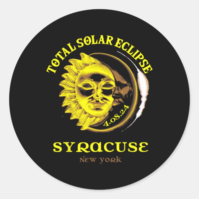 Pegatina Redonda 4.08.24 Eclipse solar total 2024 Syracuse York (Anverso)