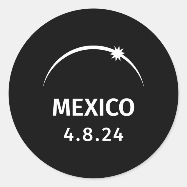 Pegatina Redonda 4.8.24 Eclipse solar México (Anverso)