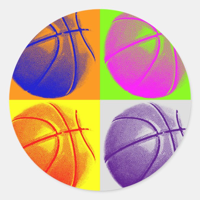Pegatina Redonda 4 Colores Pop Art Basketball (Anverso)