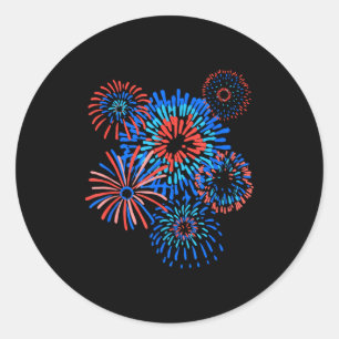 Pegatina Redonda 4 de julio acuarela fuegos artificiales patriótico