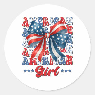 Pegatina Redonda 4 De Julio American Girl Coquette Bandera De Usa P