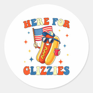Pegatina Redonda 4 De Julio Aquí Para Glizzies Hotdog Patriota Homb