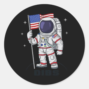 Pegatina Redonda 4 De Julio Astronauta USA Bandera Estadounidense F