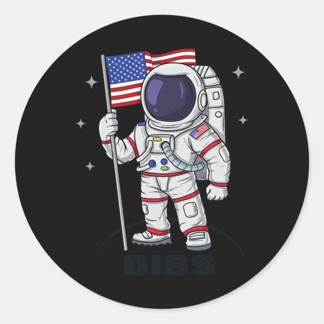 Pegatina Redonda 4 De Julio Astronauta USA Bandera Estadounidense F (Anverso)