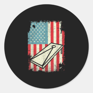Pegatina Redonda 4 de julio Bandera Americana Cornhole Love