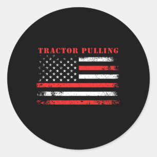 Pegatina Redonda 4 De Julio Bandera Estadounidense Tractor Patrióti
