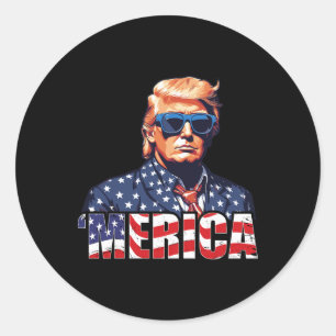 Pegatina Redonda 4 De Julio Bandera Estadounidense Trump Vintage