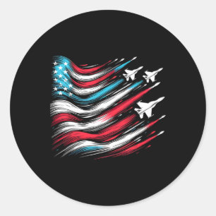 Pegatina Redonda 4 De Julio Bandera Jet Estadounidense Patriótica E