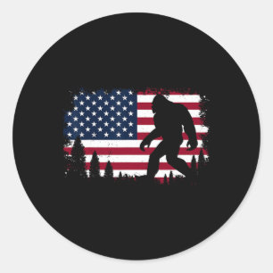 Pegatina Redonda 4 De Julio Bigfoot Sasquatch Bandera Estadounidens