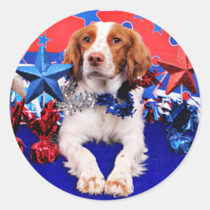 Pegatina Redonda 4 de julio - Brittany Spaniel - Charlie