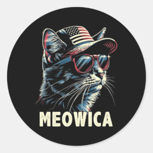 Pegatina Redonda 4 De Julio Cat Meowica Cat Lover Estados Unidos