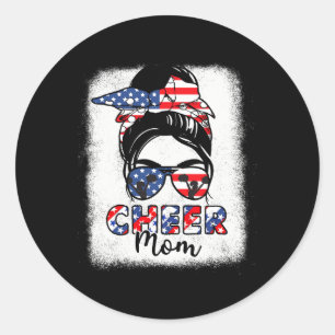 Pegatina Redonda 4 de julio Cheer a mamá Bandera Americana Mujeres