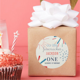 Pegatina Redonda 4 de julio, cumpleaños de fuegos artificiales