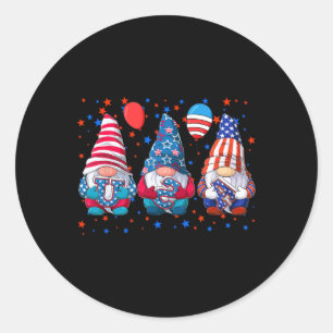 Pegatina Redonda 4 De Julio Cute Gnomes Bandera Estadounidense Inde