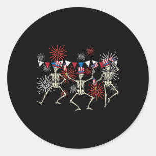 Pegatina Redonda 4 De Julio Dancing Skeletons Funny Hombres Patriót