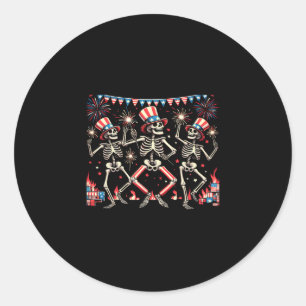 Pegatina Redonda 4 De Julio Dancing Skeletons Funny Hombres Patriót