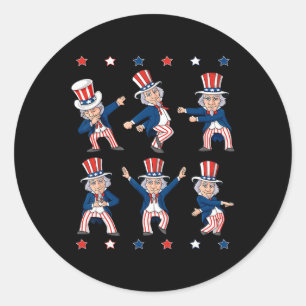 Pegatina Redonda 4 De Julio Danzando Tío Sam Boys Niños USA Patrio