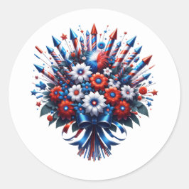 Pegatina Redonda 4 de julio Día de la Independencia Bouquet