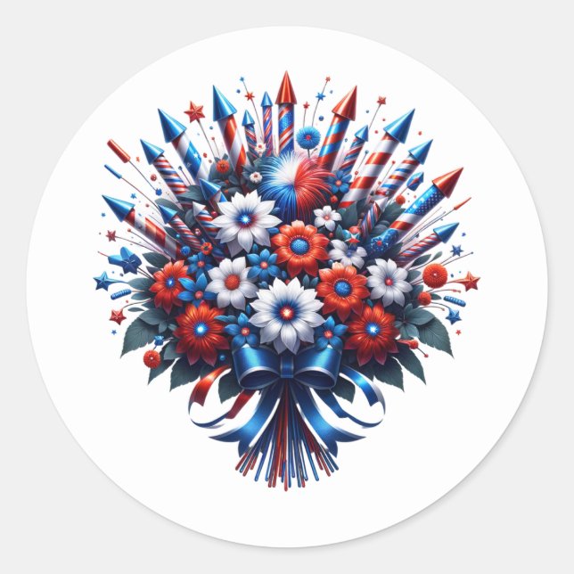 Pegatina Redonda 4 de julio Día de la Independencia Bouquet (Anverso)