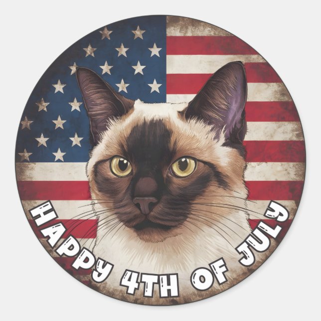 Pegatina Redonda 4 de julio, Día de la Independencia, Círculo Siamé (Anverso)