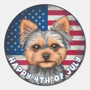 Pegatina Redonda 4 de julio Día de la Independencia de Yorkie Circl
