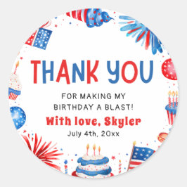 Pegatina Redonda 4 de julio Día de los Azules Blancos Rojos Gracias