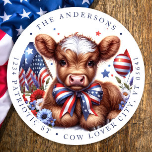 Pegatina Redonda 4 De Julio Dirección De Retorno Cute Vaca Patrióti