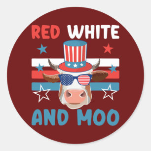 Pegatina Redonda 4 De Julio Diseño Moorica Highland vaca EE.UU.