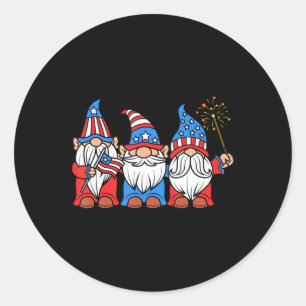 Pegatina Redonda 4 De Julio Divertido Patriótico Gnomes Estados Uni