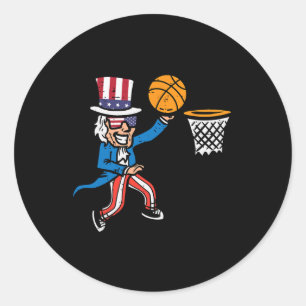Pegatina Redonda 4 De Julio El Tío Sam America De Baloncesto Hombre
