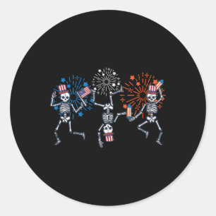 Pegatina Redonda 4 de julio Esqueletos danza fuegos artificiales Mu