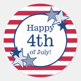 Pegatina Redonda 4 de julio Estrellas y rayas Patrióticas modernas