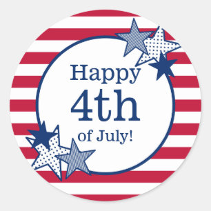 Pegatina Redonda 4 de julio Estrellas y rayas Patrióticas modernas