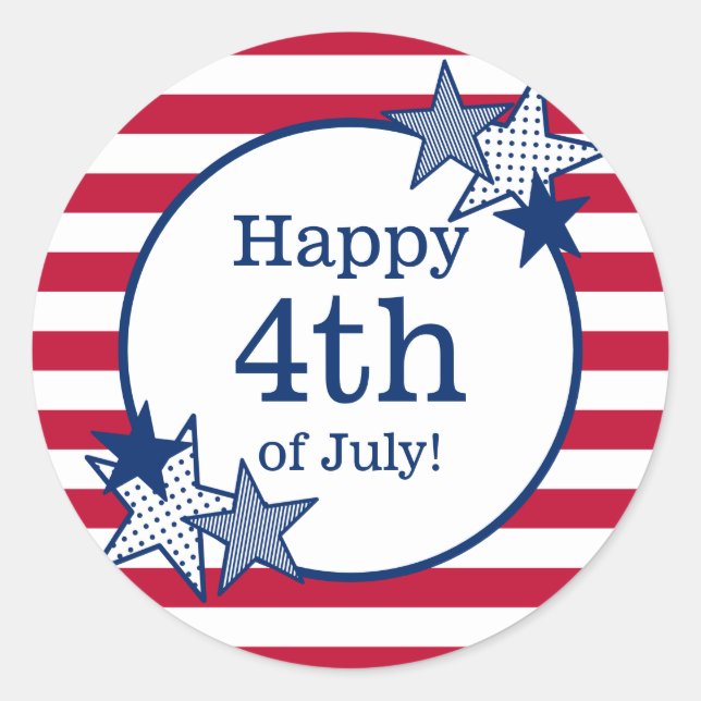 Pegatina Redonda 4 de julio Estrellas y rayas Patrióticas modernas (Anverso)
