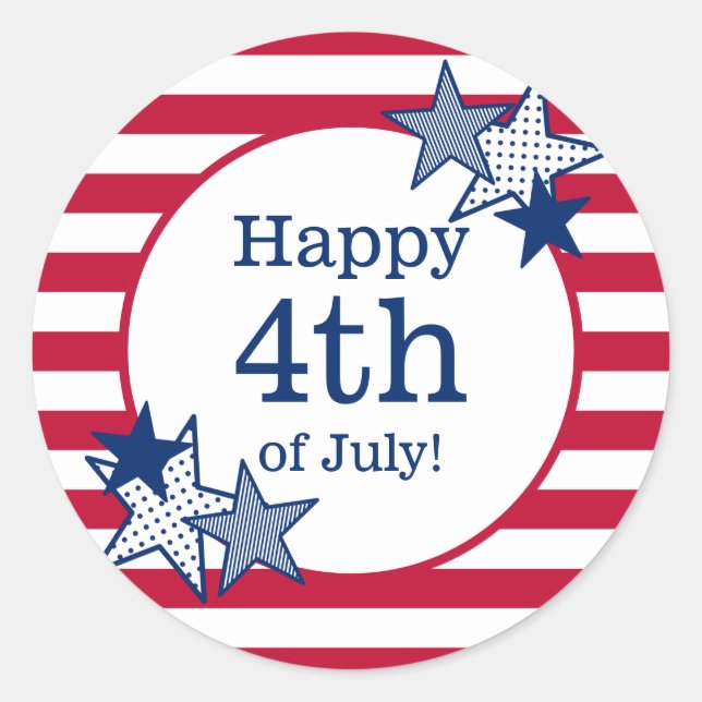 Pegatina Redonda 4 de julio Estrellas y rayas Patrióticas modernas (Anverso)