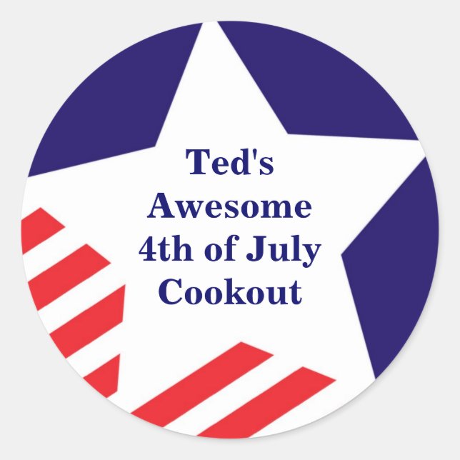 Pegatina Redonda 4 de julio estriba de estrellas norteamericanas az (Anverso)