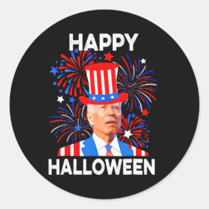 Pegatina Redonda 4 De Julio Feliz Halloween Gracioso Biden Confuso