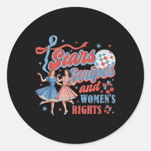 Pegatina Redonda 4 De Julio Feminista Estrellas Rayas Y Derechos De