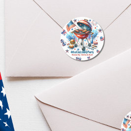 Pegatina Redonda 4 de julio Fiesta de Bashyard Beq, miembro de la R