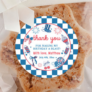 Pegatina Redonda 4 de julio Fuegos artificiales Cumpleaños Gracias 