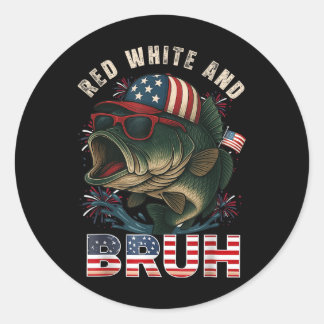 Pegatina Redonda 4 de julio Funny Bandera Estadounidense Pesca Patr