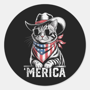 Pegatina Redonda 4 De Julio Gato Cowboy Merica Kitten Patriot Boys