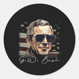 Pegatina Redonda 4 De Julio, George W. Bush Presidente Retrato Patr