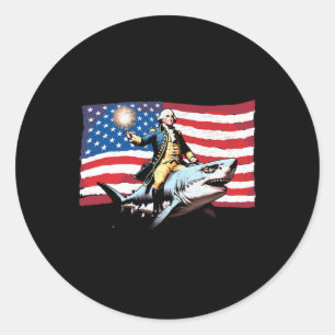 Pegatina Redonda 4 De Julio George Washington Riding Shark America