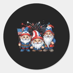 Pegatina Redonda 4 De Julio Gnomes Patriótico Bandera Estadounidens
