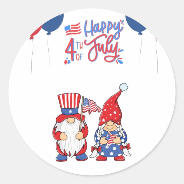 Pegatina Redonda 4 de julio gnomes T-Shirt (Anverso)