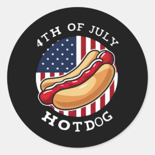 Pegatina Redonda 4 De Julio Hotdog Uu American Flag Memorial Day C