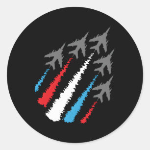 Pegatina Redonda 4 De Julio, Jets Estadounidenses Con Trai Azul Bla