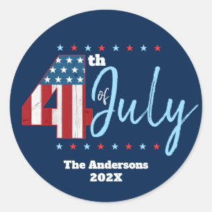 Pegatina Redonda 4 de julio Marina Blanca Roja Azul de Estados Unid