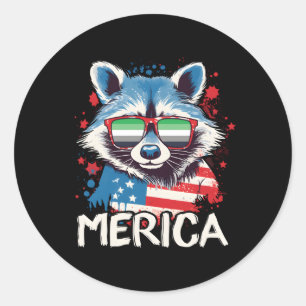 Pegatina Redonda 4 De Julio Merica Raccoon Arotic Sungantebandera